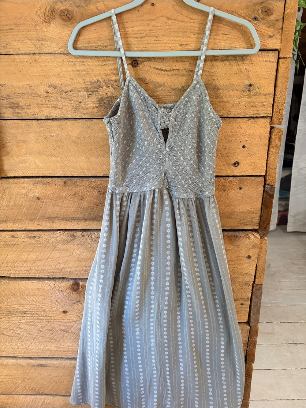 Japna Light Grey Striped Floral-Accent Midi Dress